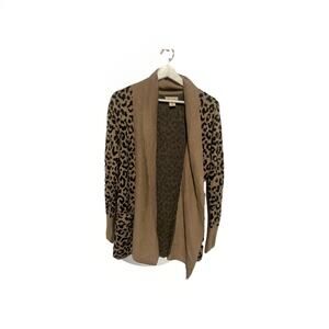 Yet Again 100%‎ Cotton Animal Print Longline Cardigan Sweater Black Tan S